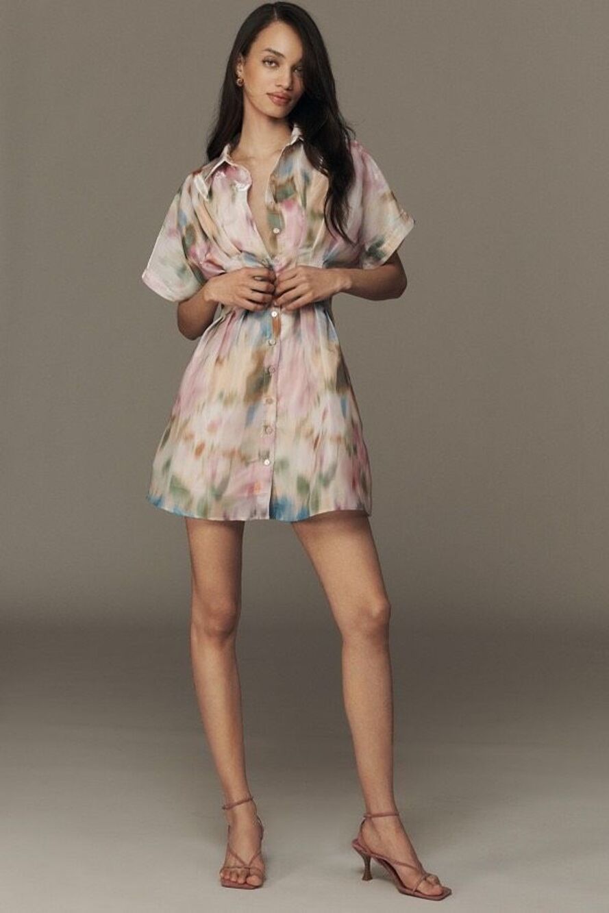 New Anthropologie The Tobie Organza Mini Shirt Dress by Exquise Size XS P